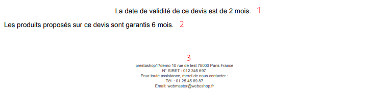 Bas du devis exemple Prestashop